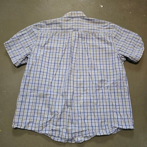 Ariat Pro Series Blue Yellow Plaid Western Short Sleeve Button Up Shirt Size XXL - Picture 3 of 5